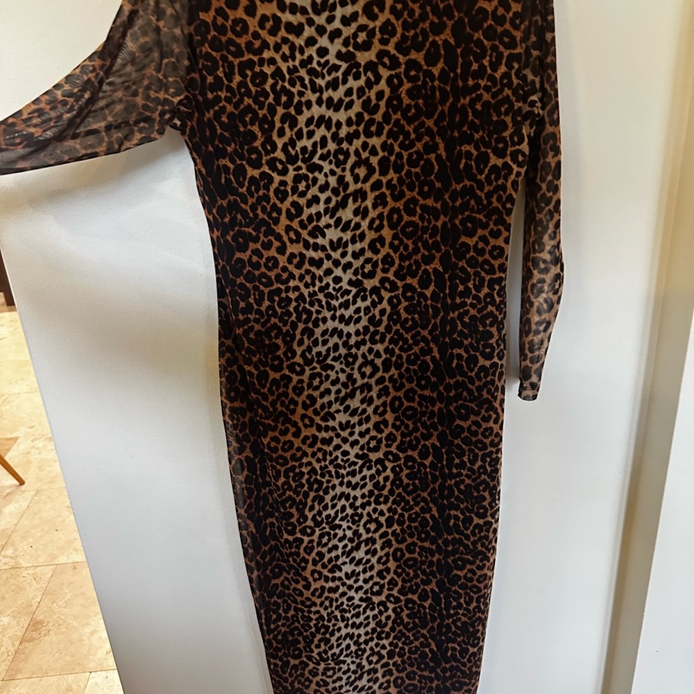 Mango Black and Brown Bodycon Dress Mock Neck Long Sleeve Size 12 - Picture 7 of 9